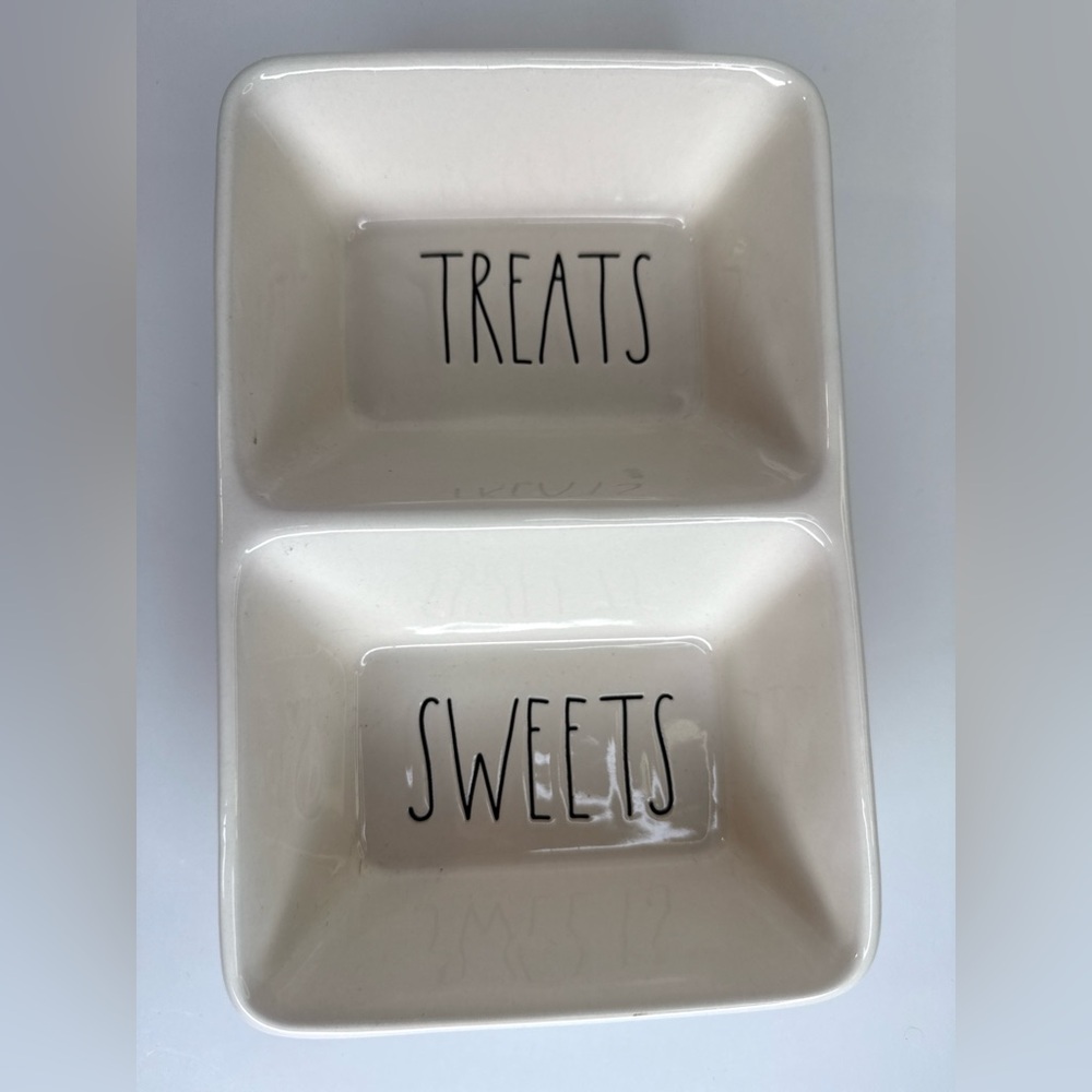 Rae Dunn “Treats & Sweets” Double Ceramic Dish – Snack Server Farmhouse Decor